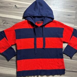 Design History Red Navy Blue Striped Knit Hoodie Sweater XL